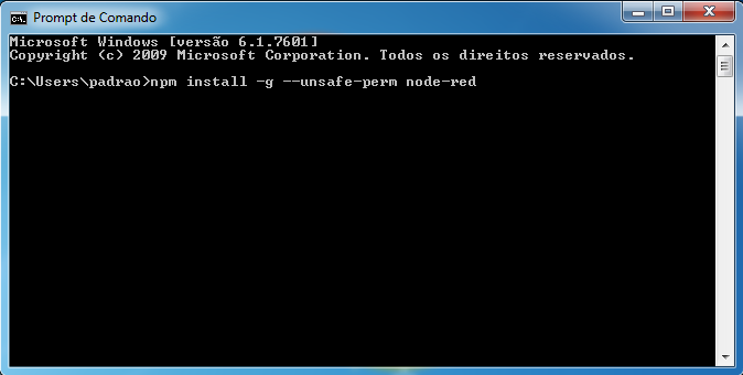 Utilize o Prompt para instalar o software do Node-RED