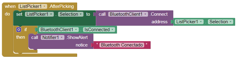 Esta lógica permitirá que o Bluetooth se conecte a um endereço específico, indicando o status de conexão do aplicativo.